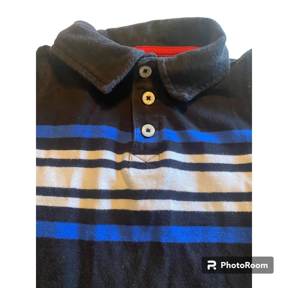 Old Navy‎ boy's long sleeve Polo black, blue and white striped shirt sz 4t
